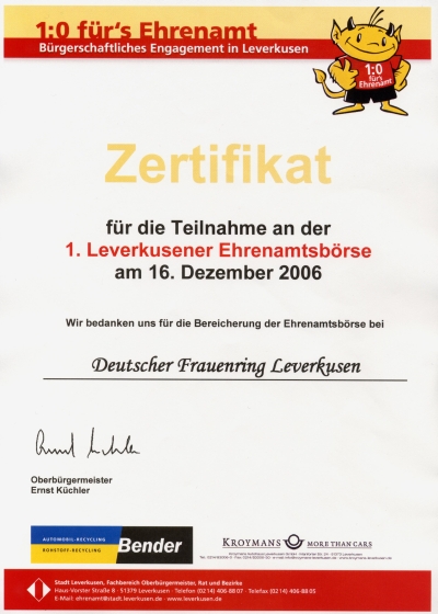 Urkunde für die Teilnahme an der Ehrenamtsbörse